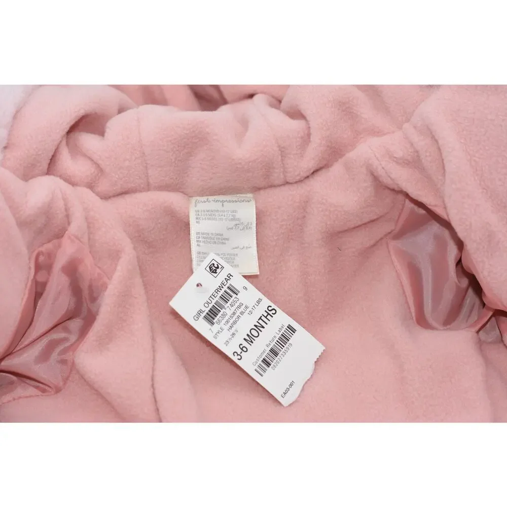 NWT First impressions teal Coat Jacket pink inside Baby Girl 3-6 Months